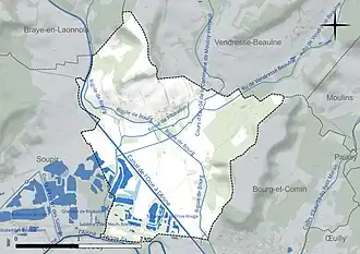 Carte en couleur présentant le réseau hydrographique de la commune