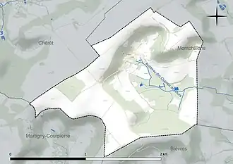 Carte en couleur présentant le réseau hydrographique de la commune