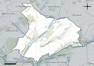Carte en couleur présentant le réseau hydrographique de la commune