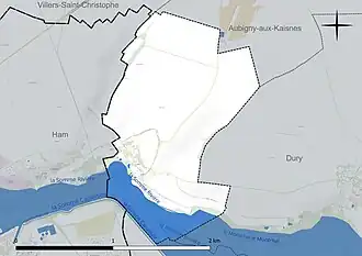Carte en couleur présentant le réseau hydrographique de la commune