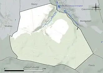 Carte en couleur présentant le réseau hydrographique de la commune