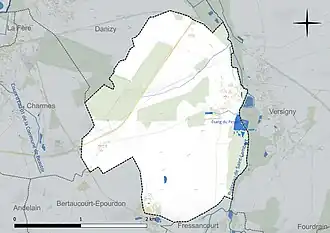 Carte en couleur présentant le réseau hydrographique de la commune