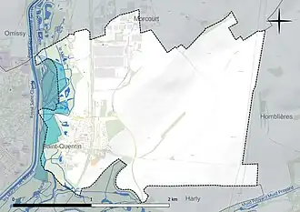 Carte en couleur présentant le réseau hydrographique de la commune