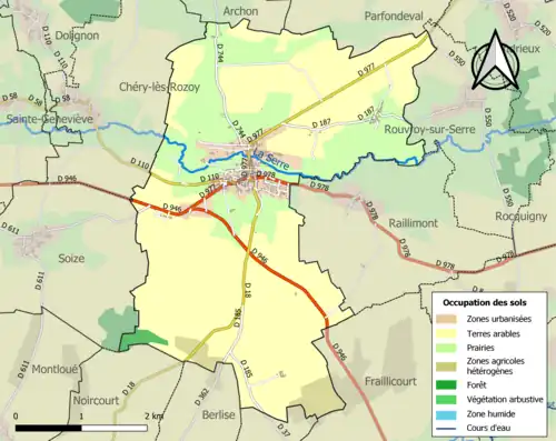 Carte en couleurs présentant l'occupation des sols.
