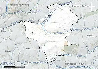 Carte en couleur présentant le réseau hydrographique de la commune