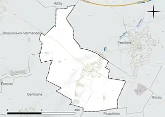Carte en couleur présentant le réseau hydrographique de la commune