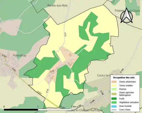 Carte en couleurs présentant l'occupation des sols.