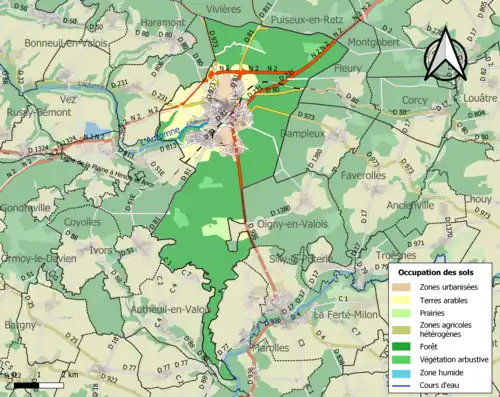 Carte en couleurs présentant l'occupation des sols.