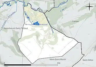 Carte en couleur présentant le réseau hydrographique de la commune
