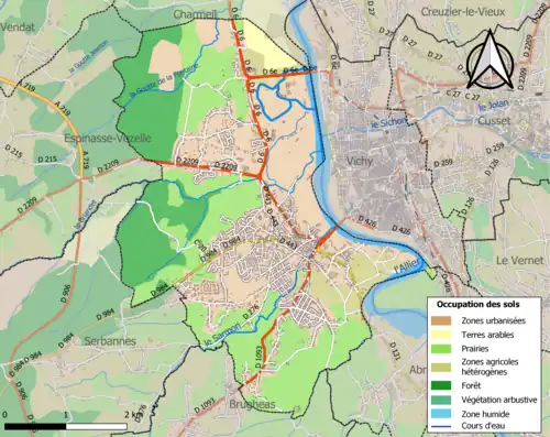 Carte en couleurs présentant l'occupation des sols.