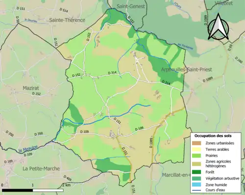 Carte en couleurs présentant l'occupation des sols.