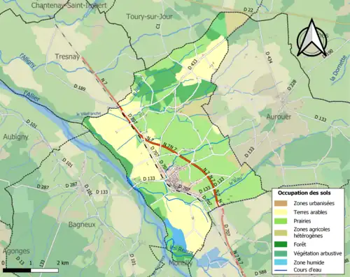 Carte en couleurs présentant l'occupation des sols.