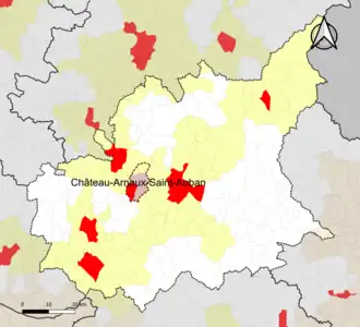Localisation de l'aire d'attraction de Château-Arnoux-Saint-Auban dans le département des Alpes-de-Haute-Provence.
