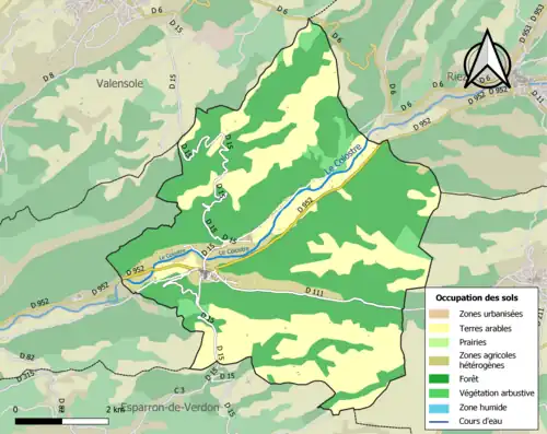 Carte en couleurs présentant l'occupation des sols.