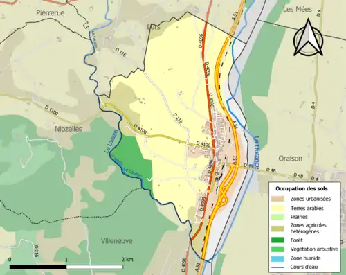 Carte en couleurs présentant l'occupation des sols.