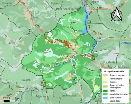 Carte en couleurs présentant l'occupation des sols.