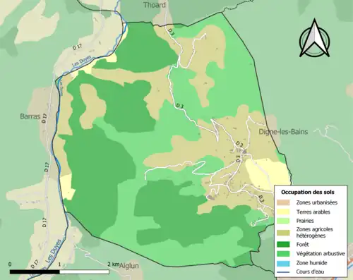 Carte en couleurs présentant l'occupation des sols.