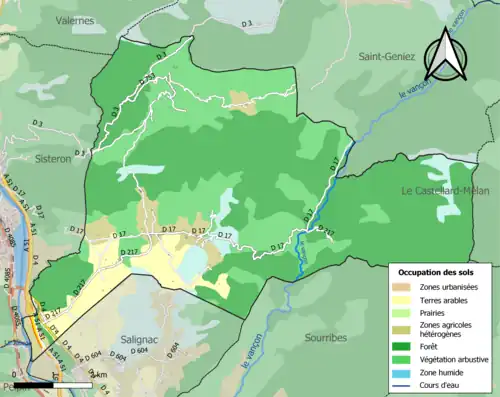 Carte en couleurs présentant l'occupation des sols.