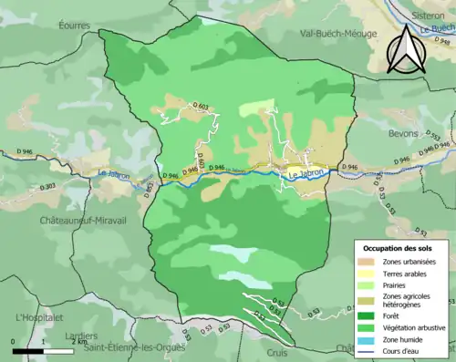 Carte en couleurs présentant l'occupation des sols.