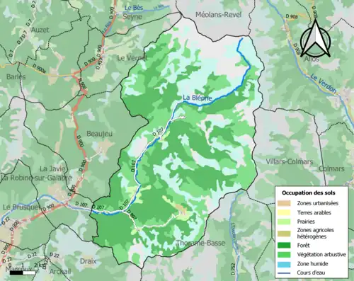 Carte en couleurs présentant l'occupation des sols.