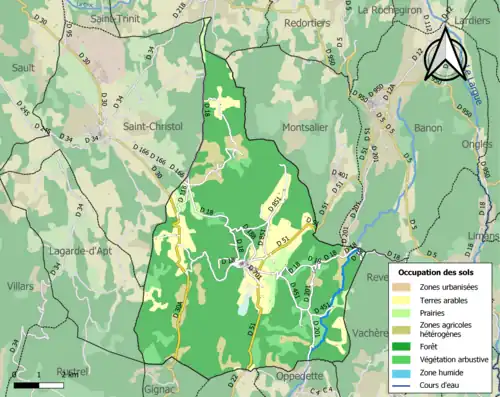 Carte en couleurs présentant l'occupation des sols.