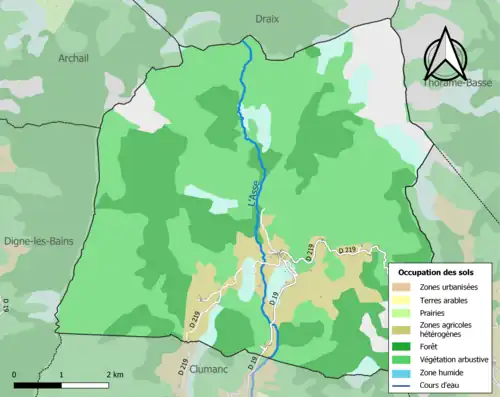 Carte en couleurs présentant l'occupation des sols.