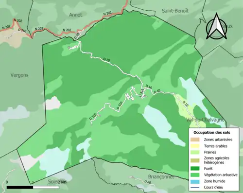 Carte en couleurs présentant l'occupation des sols.