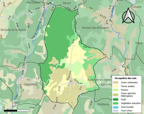 Carte en couleurs présentant l'occupation des sols.