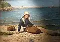 Pierre Dupuis (1833-1915) ː Jeune bréhatine sur la grève (1895, huile sur toile).