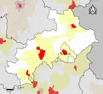 Localisation de l'aire d'attraction d'Embrun dans le département des Hautes-Alpes.
