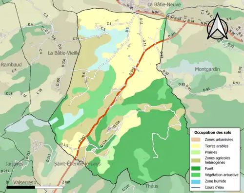Carte en couleurs présentant l'occupation des sols.