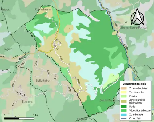 Carte en couleurs présentant l'occupation des sols.