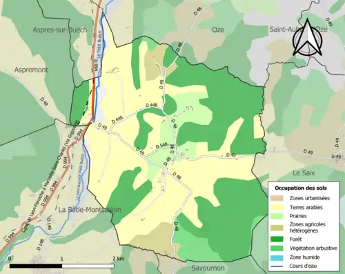 Carte en couleurs présentant l'occupation des sols.