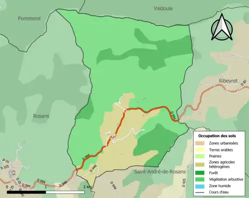 Carte en couleurs présentant l'occupation des sols.