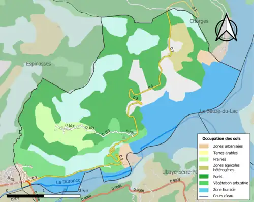 Carte en couleurs présentant l'occupation des sols.