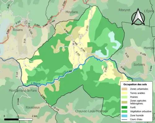 Carte en couleurs présentant l'occupation des sols.