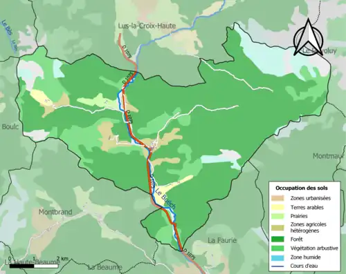 Carte en couleurs présentant l'occupation des sols.