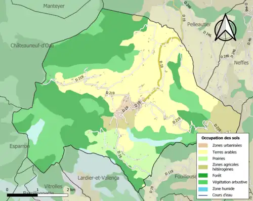 Carte en couleurs présentant l'occupation des sols.