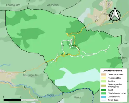 Carte en couleurs présentant l'occupation des sols.