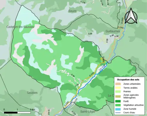 Carte en couleurs présentant l'occupation des sols.