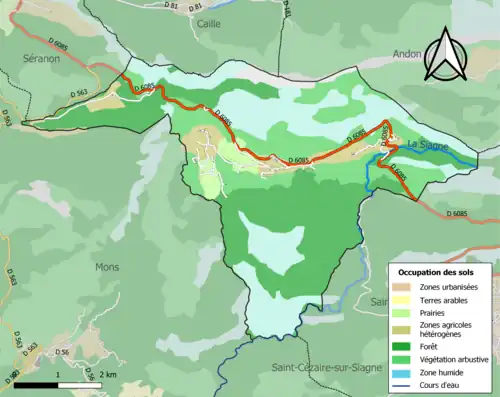 Carte en couleurs présentant l'occupation des sols.