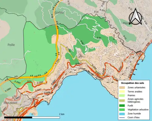 Carte en couleurs présentant l'occupation des sols.