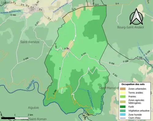 Carte en couleurs présentant l'occupation des sols.
