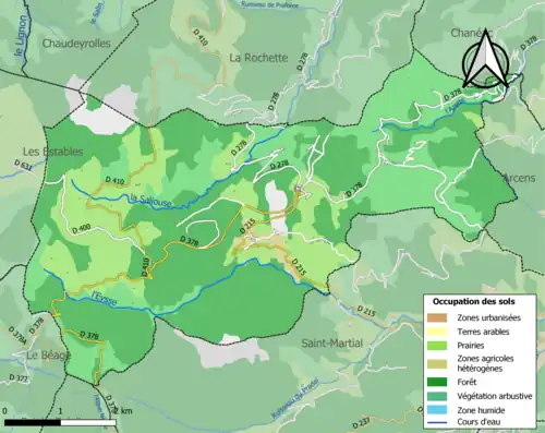 Carte en couleurs présentant l'occupation des sols.