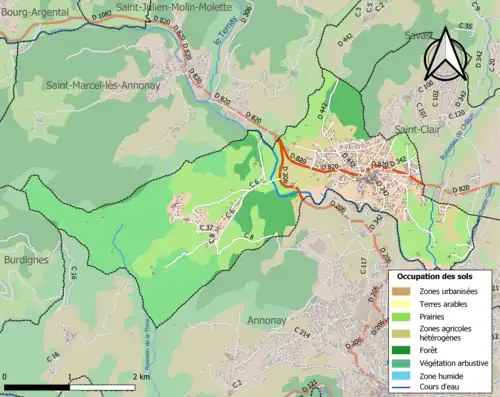 Carte en couleurs présentant l'occupation des sols.