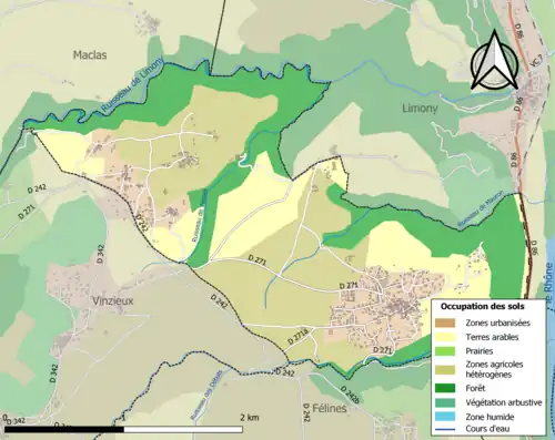 Carte en couleurs présentant l'occupation des sols.