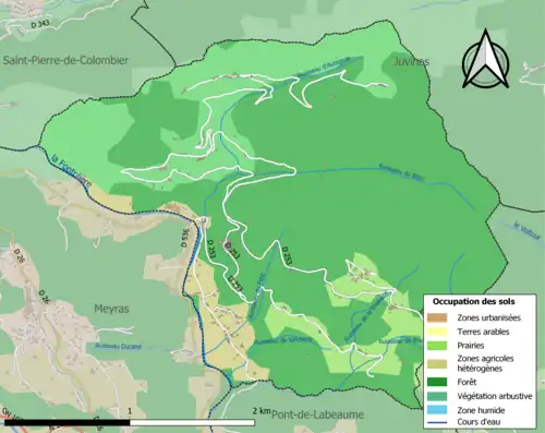 Carte en couleurs présentant l'occupation des sols.
