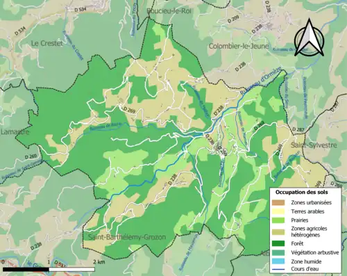 Carte en couleurs présentant l'occupation des sols.