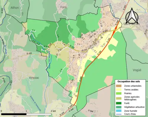 Carte en couleurs présentant l'occupation des sols.