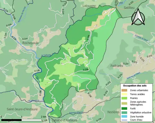 Carte en couleurs présentant l'occupation des sols.